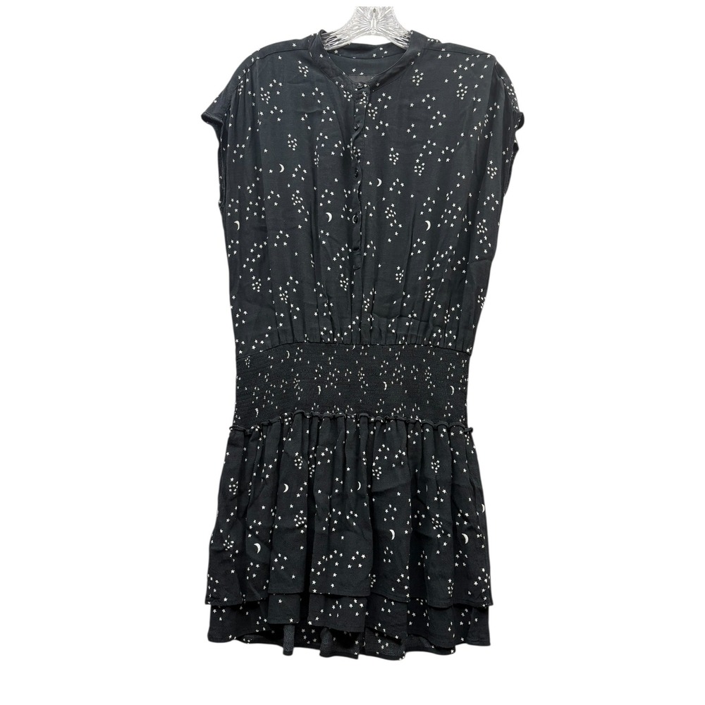 Rails Women's Jolie Black Star Moon Print‎ Smocked Waist Ruffle Hem Dress Small